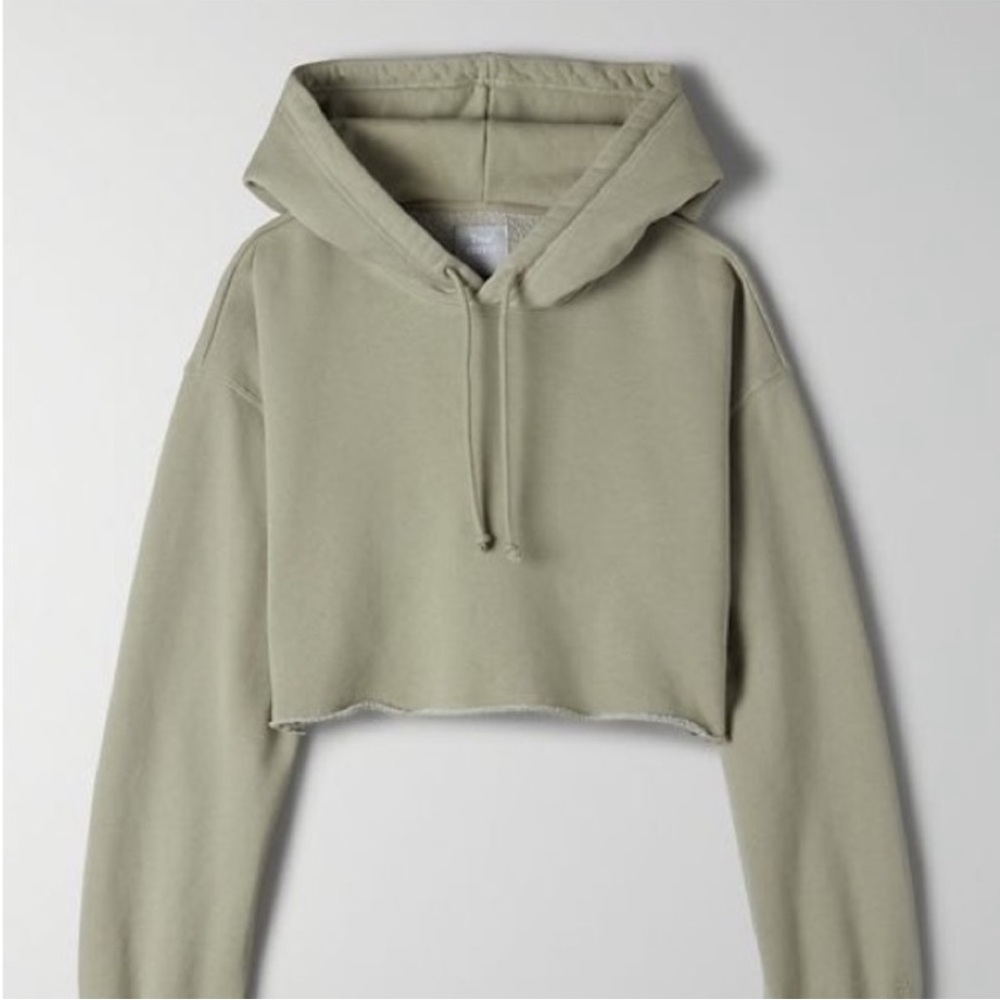 TNA Cropped Hooded Sweatshirt in Sage Green